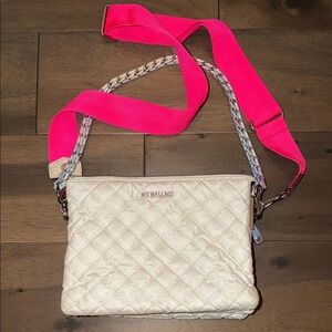 MZ Wallace Pippa Quilted Crossbody Bag with Pink Strap Iridescent
